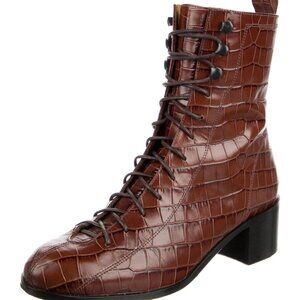 By Far Embossed Leather Combat Boots - Size 7 / IT 37